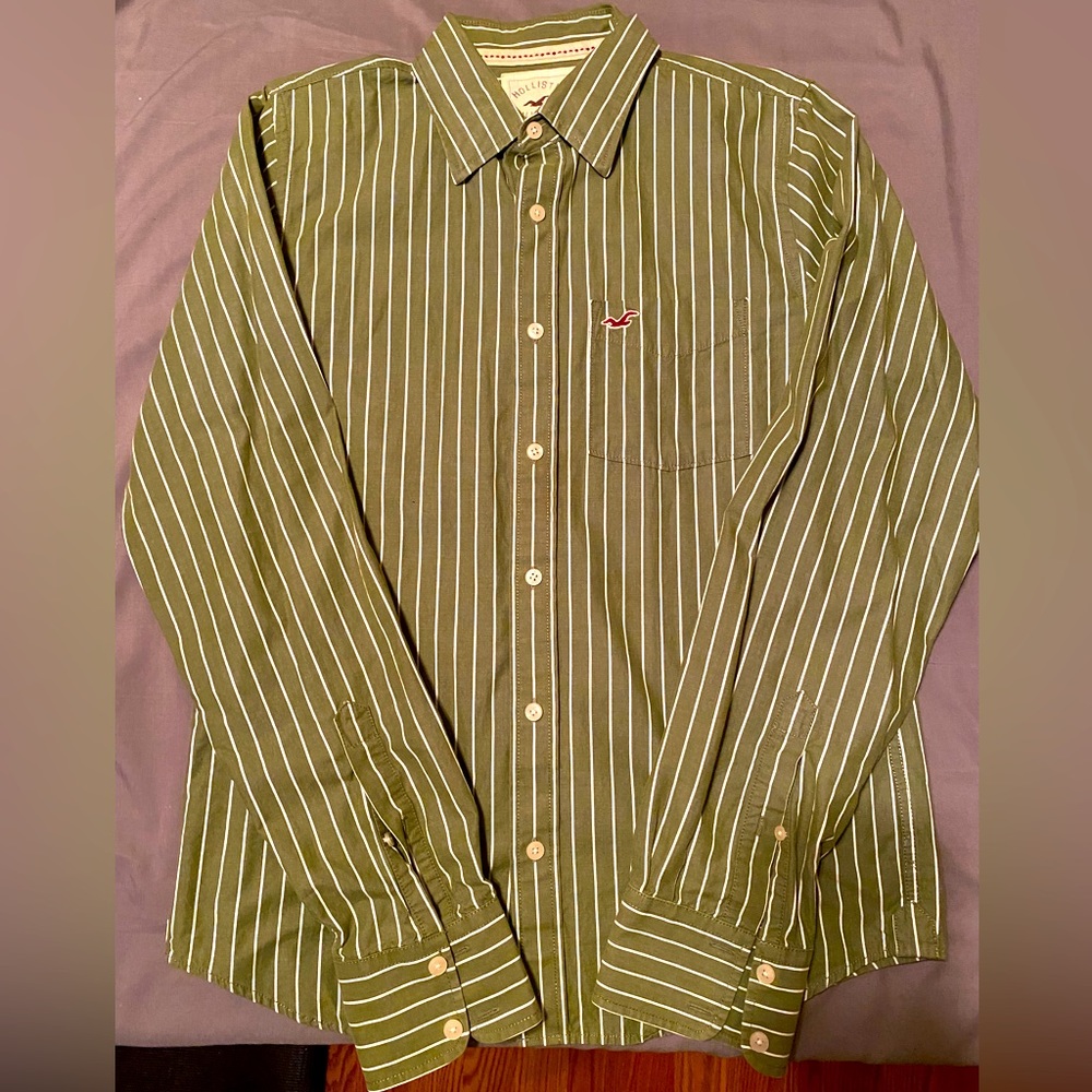 Hollister  Green with white stripes Long Sleeve Size Large great condition